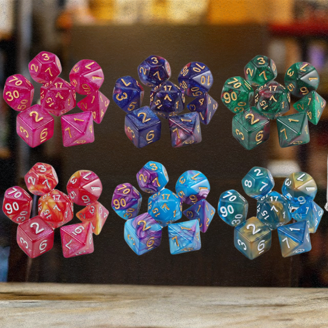 Dice Set Acrílico Poliédrico 7 Piezas – Colores Variados